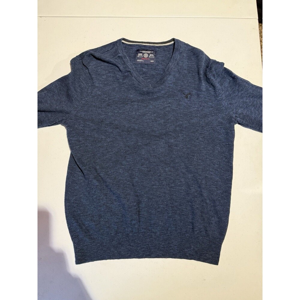 American Eagle V Neck Sweater 100% Cotton Men’s Size Medium Dark Blue ATH Fit